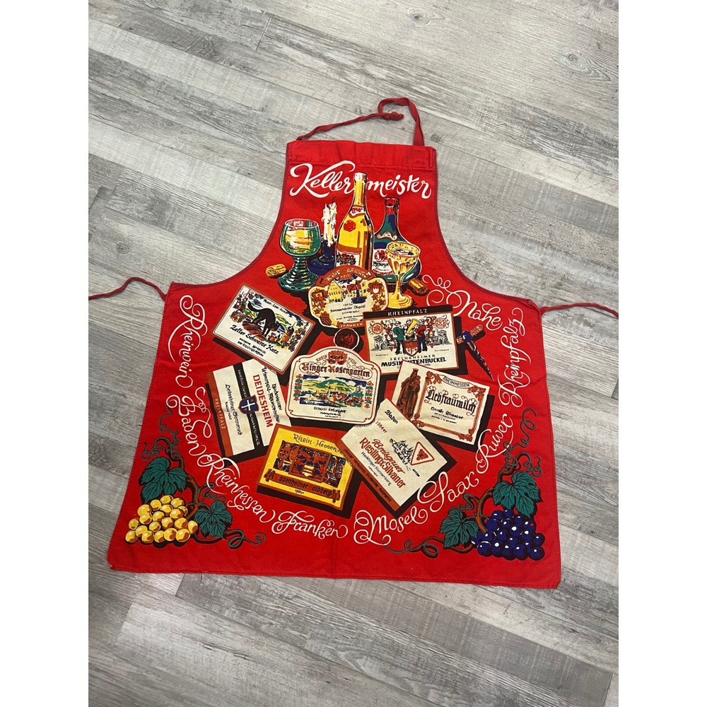 Vintage Kellermeister German Wine Regions Red Graphic Kitchen Apron Bib Style